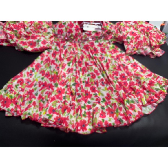 Mac Duggal NEW Floral Print Mini Dress Bell Sleeve Belted Cutout #9158 Size 6 - Picture 9 of 13